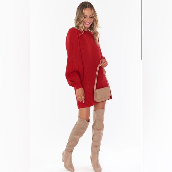 Never worn SHOW ME YOUR MUMU DIXON SWEATER DRESS - RED KNIT - Picture 4 of 5